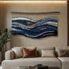 Large Handwoven Wall Tapestry "Breath of the Ocean" | Wall Sculpture in Wall Hangings by Tissage Sauvage. Item composed of wood and cotton in boho or contemporary style