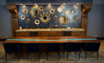 LED Lit Resin Walnut Bar Top | Dining Table in Tables by Chagrin Valley Custom Furniture. Item made of walnut with synthetic works with contemporary style