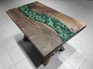 Custom Order Natural Walnut Green Epoxy Dining Table | Tables by LuxuryEpoxyFurniture. Item made of wood & synthetic