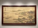Hand-Painted Song Silk Art: Misty Waves & Riverside Pavilion | Oil And Acrylic Painting in Paintings by Dynasty Artisan. Item made of wood with fabric works with contemporary & eclectic & maximalism style
