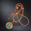 Premium Hand-Painted Green Tara Bodhi Leaf Thangka Pendant | Ornament in Decorative Objects by Dynasty Artisan. Item made of metal works with contemporary & eclectic & maximalism style