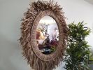 Raffia Mirror, Single Round Raffia Mirror, Boho Mirror, Wall | Decorative Objects by Magdyss Home Decor. Item compatible with boho and art deco style