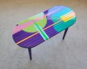 Oval Colorful Abstract Funky Resin Art Side Coffee Tables | End Table in Tables by Epoxy Coffee Table Shop. Item works with boho & contemporary style