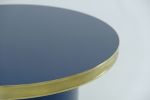 Side Table Round Pedestal High Gloss Circle Top Brass Tape | Bedside Table in Tables by Jover + Valls. Item composed of wood and brass in mid century modern or contemporary style