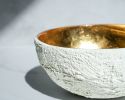 Large Bowl in Textured Alpine White Concrete with Gold Leaf | Decorative Bowl in Decorative Objects by Carolyn Powers Designs. Item made of concrete & glass compatible with minimalism and contemporary style