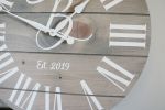 Large Customized Grey Wall Clock | Decorative Objects by Hazel Oak Farms. Item composed of wood