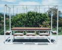 White 8-Seater Rectangle with Teak Wood | Picnic Table in Tables by SwingTables. Item made of wood with steel