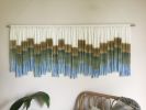 STEPS BLUE Block Blue Green Custom Wall Tapestry | Macrame Wall Hanging in Wall Hangings by Wallflowers Hanging Art. Item composed of oak wood and wool in boho or mid century modern style