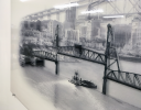 Crossing the Willamette - Acrylic Installation | Glasswork in Wall Treatments by Beth Kerschen | REACH Community Development in Portland. Item composed of glass and synthetic