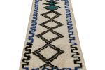 1950s Azilal Moroccan rug in White with Blue-Black Patterns | Area Rug in Rugs by Rug and Kilim
