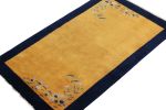 Vintage Chinese Deco style rug in Gold Open Field, Blue | Area Rug in Rugs by Rug and Kilim