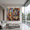 Cubist Musical Gathering Oil Painting | Oil And Acrylic Painting in Paintings by Dynasty Artisan. Item made of linen works with mid century modern & contemporary style