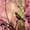 Small painting with gold leafs, nature,trees, birds | Drawing in Paintings by Oplyart. Item composed of canvas in minimalism or contemporary style