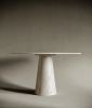 Dining Round Travertine Table - Kitchen Marble Table Top | Dining Table in Tables by TigerWoodAtelier. Item made of marble works with minimalism & mid century modern style