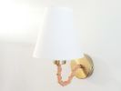 Brass Sconce with Cotton Lampshade and Hand Weaved Stem | Sconces by Light and Fiber. Item made of cotton with brass works with boho & contemporary style