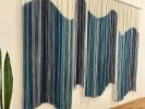AURORA TEAL Blues Flowing Custom Textile Wall Hanging | Tapestry in Wall Hangings by Wallflowers Hanging Art. Item made of oak wood with wool works with mid century modern & contemporary style