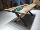 Live Edge Green Epoxy Resin Dining Table | Tables by LuxuryEpoxyFurniture. Item made of walnut