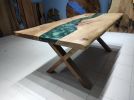 Live Edge Green Epoxy Resin Dining Table | Conference Table in Tables by LuxuryEpoxyFurniture. Item made of walnut
