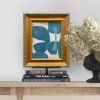 Contemporary Blue Abstract Collage in Vintage Gold Frame | Paintings by Suzanne Nicoll Studio. Item composed of paper in minimalism or mid century modern style