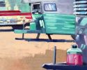 Retro Resort | Oil And Acrylic Painting in Paintings by Catherine Twomey | The Gallery at Flat Rock in Flat Rock. Item composed of wood & canvas compatible with contemporary and art deco style