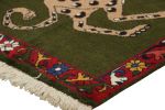 Vintage Gabbeh Persian Runner Rug in Green with Leopard | Area Rug in Rugs by Rug and Kilim