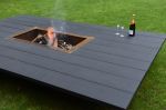 Low, XXL outdoor table with open fire pit. | Picnic Table in Tables by Craft-B. Item composed of wood and metal