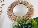 Raffia and Rudraska Stone Mirror, Sun Mirror Boho Mirror | Decorative Objects by Magdyss Boutique. Item composed of glass and fiber in boho or contemporary style
