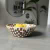 Earthy Brown Stoneware Serving Bowl | Round Checkered Bowl | Serveware by Casa Studio. Item composed of stoneware in boho or minimalism style