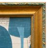 Contemporary Blue Abstract Collage in Vintage Gold Frame | Paintings by Suzanne Nicoll Studio. Item composed of paper in minimalism or mid century modern style