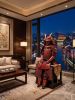 Bespoke Red Iron Samurai Armor Wearable Art I : Flamingo | Sculptures by Dynasty Artisan. Item composed of metal and leather in contemporary or japandi style