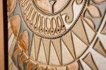 Mayan Sun in White Oak Frame No. 1 | Mosaic in Art & Wall Decor by Clare and Romy Studio. Item composed of ceramic in boho or mid century modern style