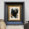 Abstract Black and White Painting in Vintage Mahogany Frame | Oil And Acrylic Painting in Paintings by Suzanne Nicoll Studio. Item composed of wood in mid century modern or contemporary style