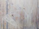Out of this World is a large white oil painting with owls | Oil And Acrylic Painting in Paintings by Gill Bustamante. Item made of canvas works with contemporary & country & farmhouse style
