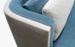 Papillonne Blue Velvet and Beige Corduroy Fabric Armchair | Chairs by LAGU. Item made of wood & fabric compatible with modern style