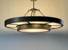 Brutalist chandelier with Onyx diffusers | Chandeliers by CP Lighting. Item composed of aluminum compatible with contemporary and modern style