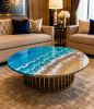 Round Ocean Wave Epoxy Coffee Table | Luxury Resin Beach Cen | Tables by SK EPOXY CRAFT. Item made of oak wood compatible with country & farmhouse and eclectic & maximalism style