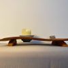 Harbor of Light - Meditative Sculpture Lamp from Reclaimed W | Sculptures by Loom&Drift. Item made of wood & ceramic compatible with minimalism and mid century modern style