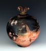 Stoneware vessel urn sagger raku fired B306 250 cubic inches | Vase in Vases & Vessels by Ron Mello Studio Art. Item made of wood with brass