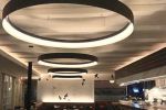 Custom Aluminum Circle Fixtures | Chandeliers by CP Lighting | Mediterraneo Restaurant in Greenwich. Item composed of aluminum