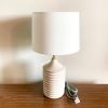 Threaded Table Lamp | Lamps by Megan Sauve Ceramics. Item composed of linen & brass compatible with boho and mid century modern style