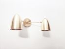 Bathroom Vanity Wall Double Sconce - Satin Brass Light | Sconces by Retro Steam Works. Item composed of brass in mid century modern or contemporary style