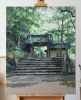 100x80cm Eigen Onsen Japan Landscape Impasto Oil Painting II | Oil And Acrylic Painting in Paintings by Dynasty Artisan. Item made of linen works with contemporary & japandi style