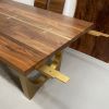 Brass inlay tunnel table | Dining Table in Tables by YJ Interiors. Item made of walnut with brass works with mid century modern & contemporary style