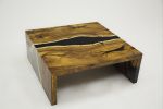 Matte Black Waterfall Epoxy Resin Custom Wood Coffee Table | Tables by Tinella Collection. Item composed of walnut and synthetic in minimalism or contemporary style