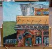 Patriot Place, Looking Out On Lafayette, Just Hangin' Around | Oil And Acrylic Painting in Paintings by Ann Gorbett Palette Knife Paintings. Item made of synthetic