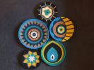 Wicker Evil Eye Wall Plate Set: Boho Maximalist Decor | Decorative Plate in Decorative Objects by Sarmal Design. Item made of cotton compatible with boho and contemporary style