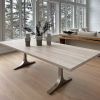 Cashmere White Brushed Stainless Thea Table | Dining Table in Tables by YJ Interiors. Item made of oak wood with brass works with mid century modern & contemporary style