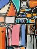 Caravel on the Horizon | Oil And Acrylic Painting in Paintings by Leah Nadeau. Item made of canvas works with mid century modern & contemporary style