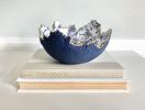 Blue Floral Decorative Eggshell Bowl Paper Mache Material | Decorative Bowl in Decorative Objects by TM Olson Collection. Item composed of paper in country & farmhouse or japandi style