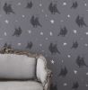 Love Me | Black On Thunder Grey | Silver Stars | Wallpaper in Wall Treatments by Weirdoh Birds. Item composed of synthetic